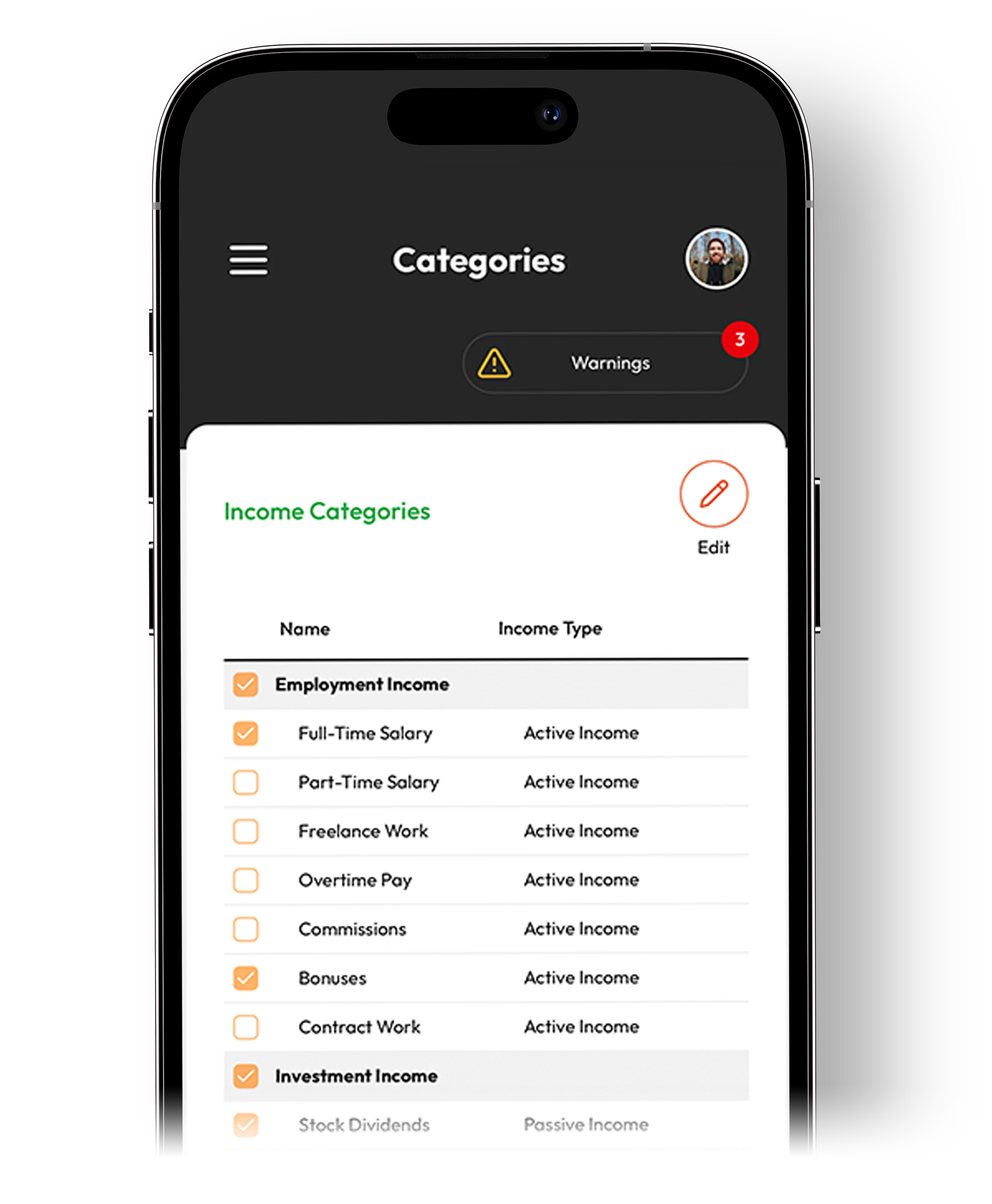 Custom categories screenshot